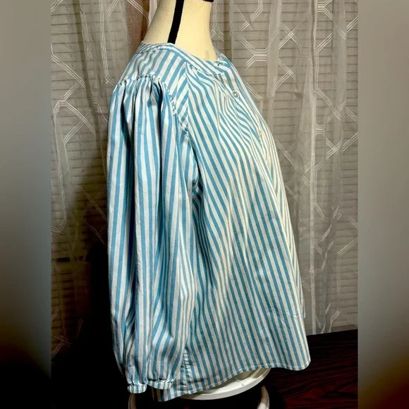 A New Day sz large Blue and White Striped button front 1/3 Blouse 26” L 22” p2p - Picture 4 of 8